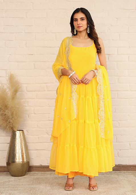 Babyhug Georgette Woven Half Sleeves   Embroidered Kurti Gharara Co-Ord Set with Dupatta - Yellow main image 1