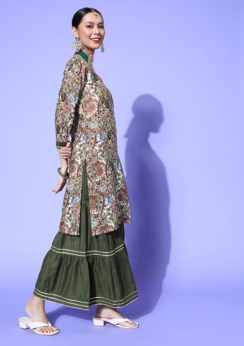 Multicolor Floral Print Cotton Blend Sharara Set