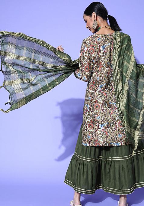 Girl Floral Print Sharara Set - Black main image 0