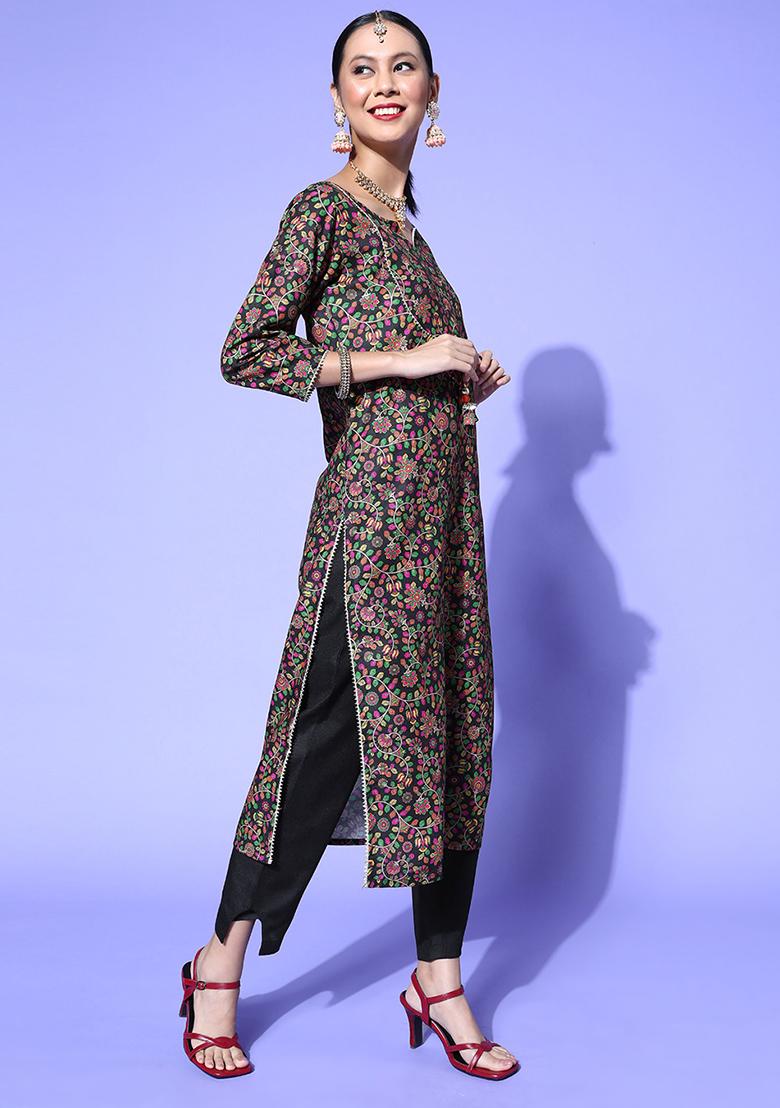 Multicolor Floral Print Cotton Blend Kurta Set