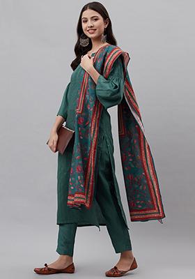 Rama Blue Printed Crochet Chinon Kurta Set