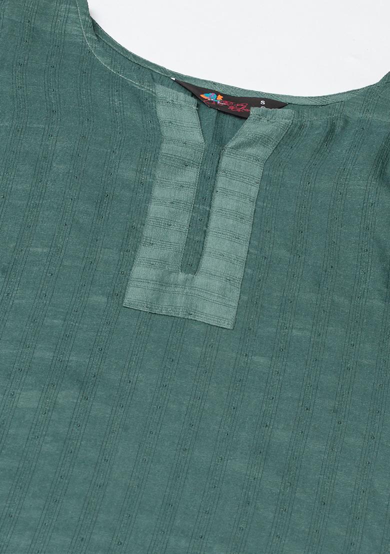 Rama Blue Printed Crochet Chinon Kurta Set