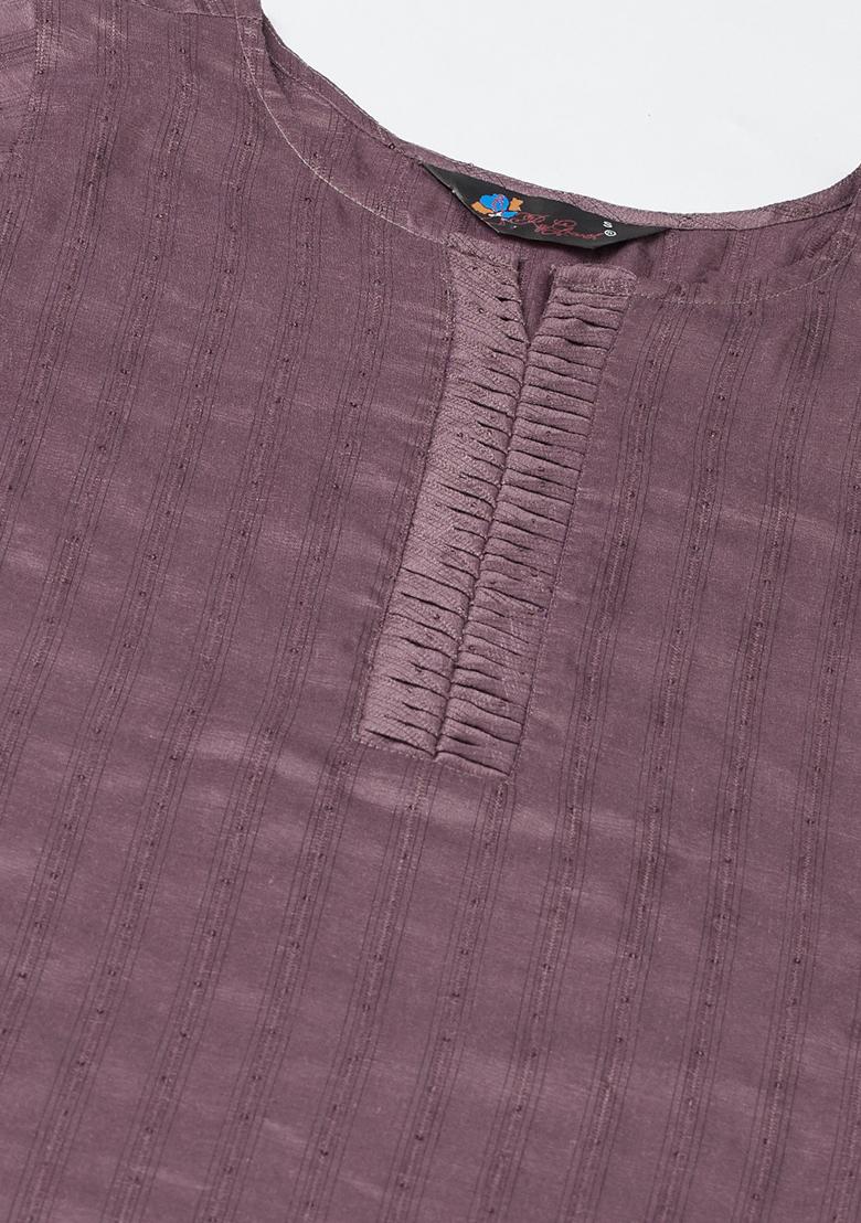 Brown Printed Crochet Chinon Kurta Set