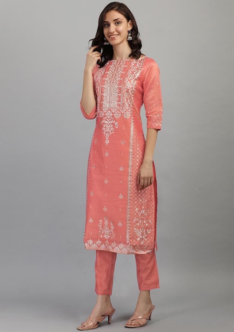 Red Foil Print Pure Chanderi Silk Kurta Set