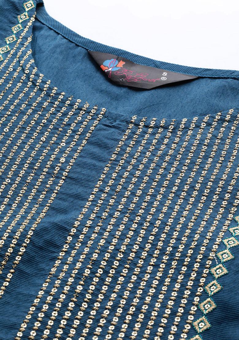 Blue Embroidered Art Silk Kurta Set