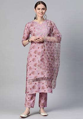 Pink Embroidered Silk Chiffon Kurta Set