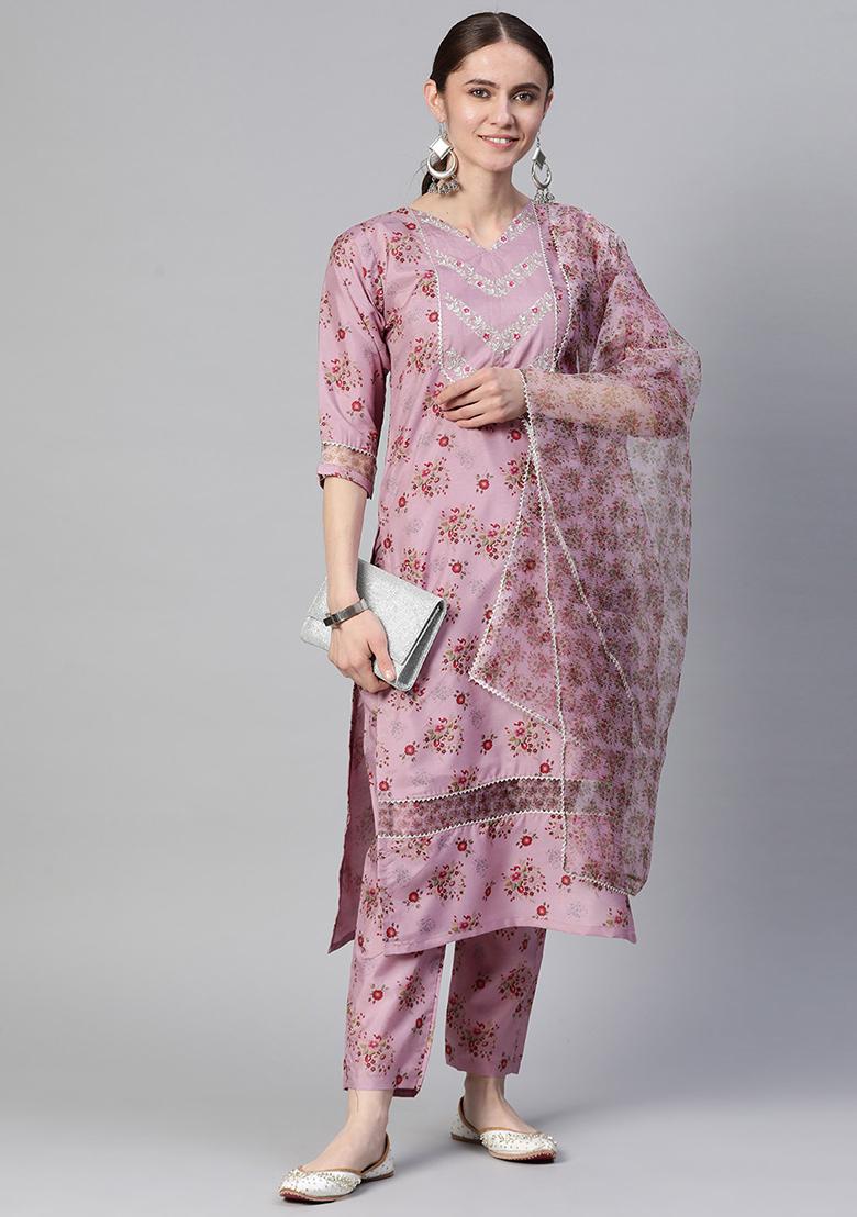 Pink Embroidered Silk Chiffon Kurta Set