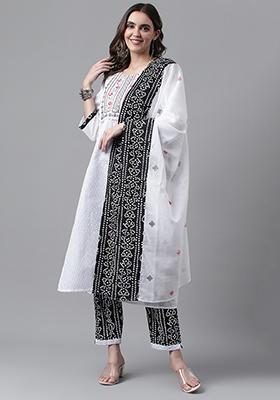 White Embroidered Cotton Kurta Set