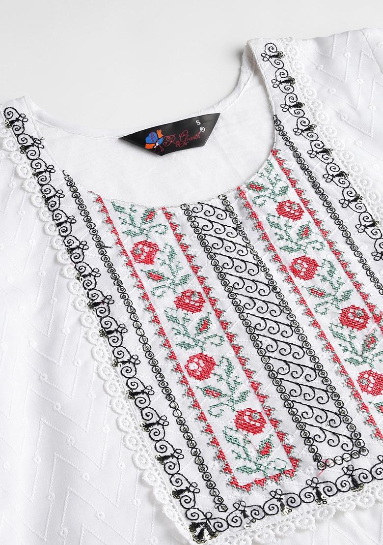 White Embroidered Cotton Kurta Set