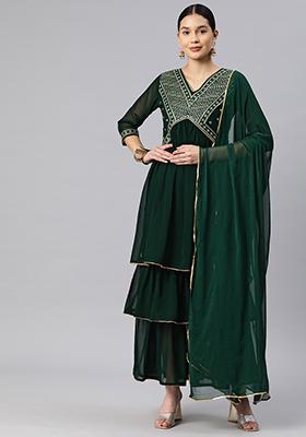 Green Embroidered Faux Georgette Sharara Set