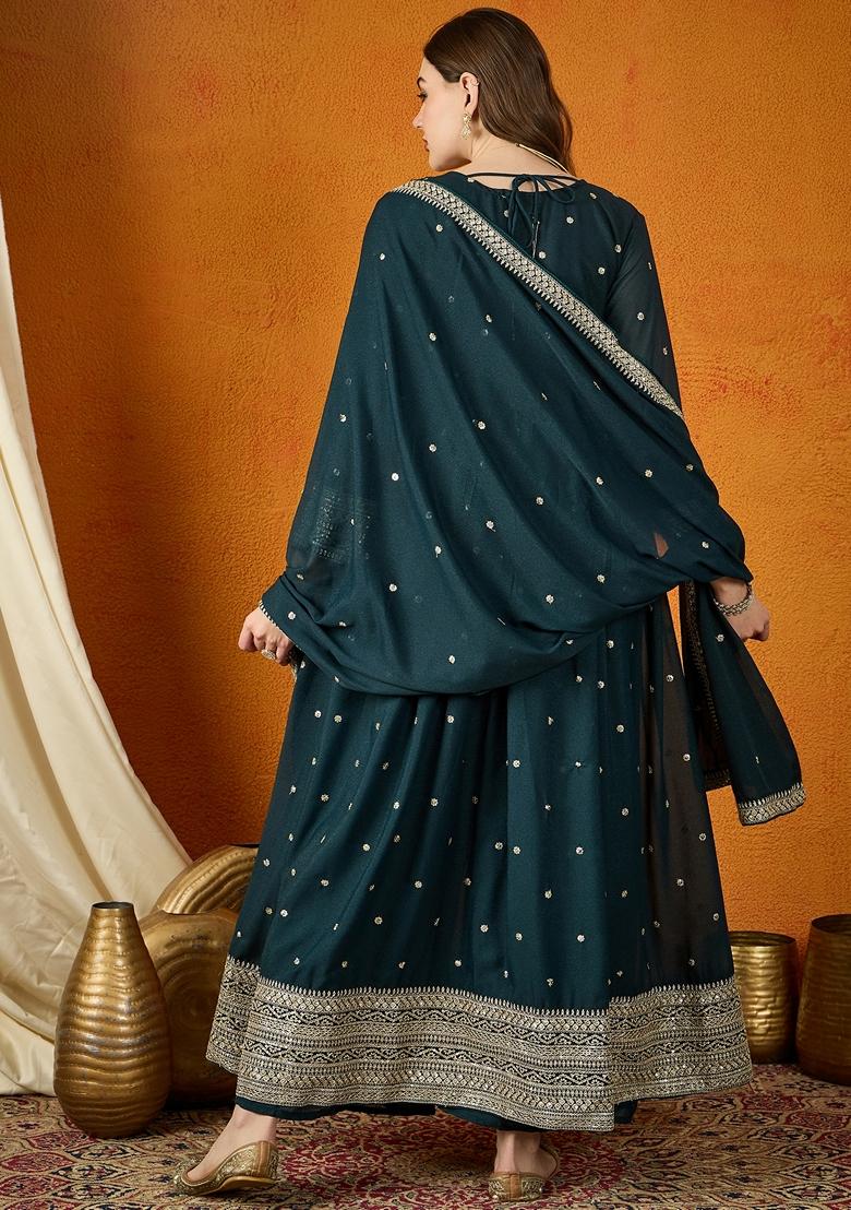 Rama Blue Embroidered Georgette Kurta Set