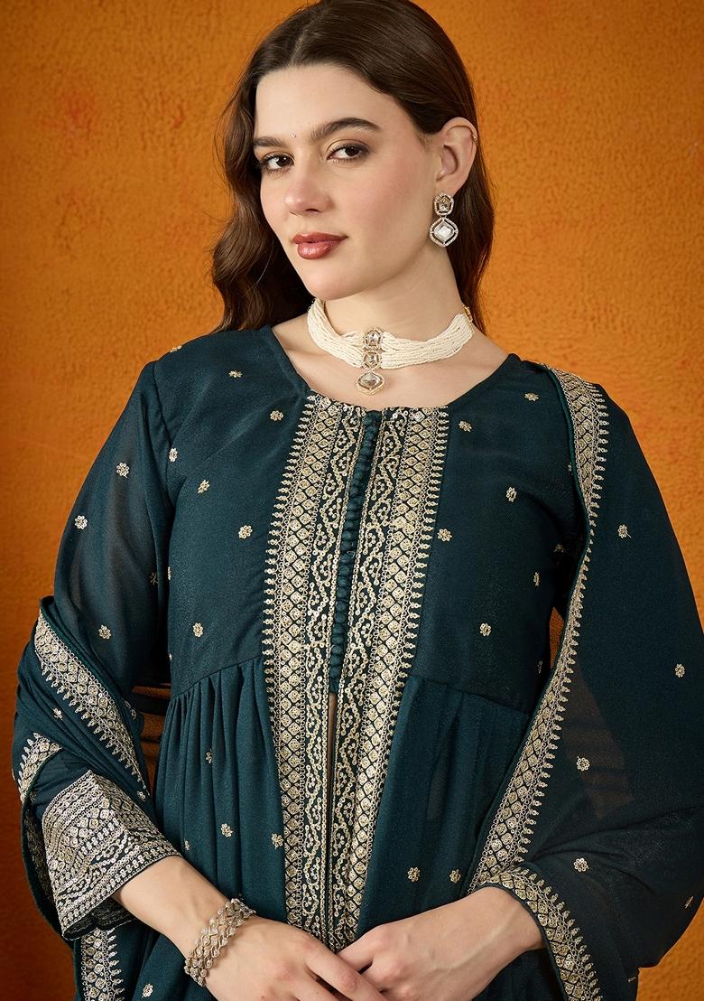 Rama Blue Embroidered Georgette Kurta Set