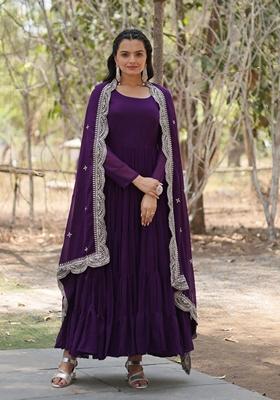 Purple Sequin Embroidered Faux Blooming Georgette Anarkali Set