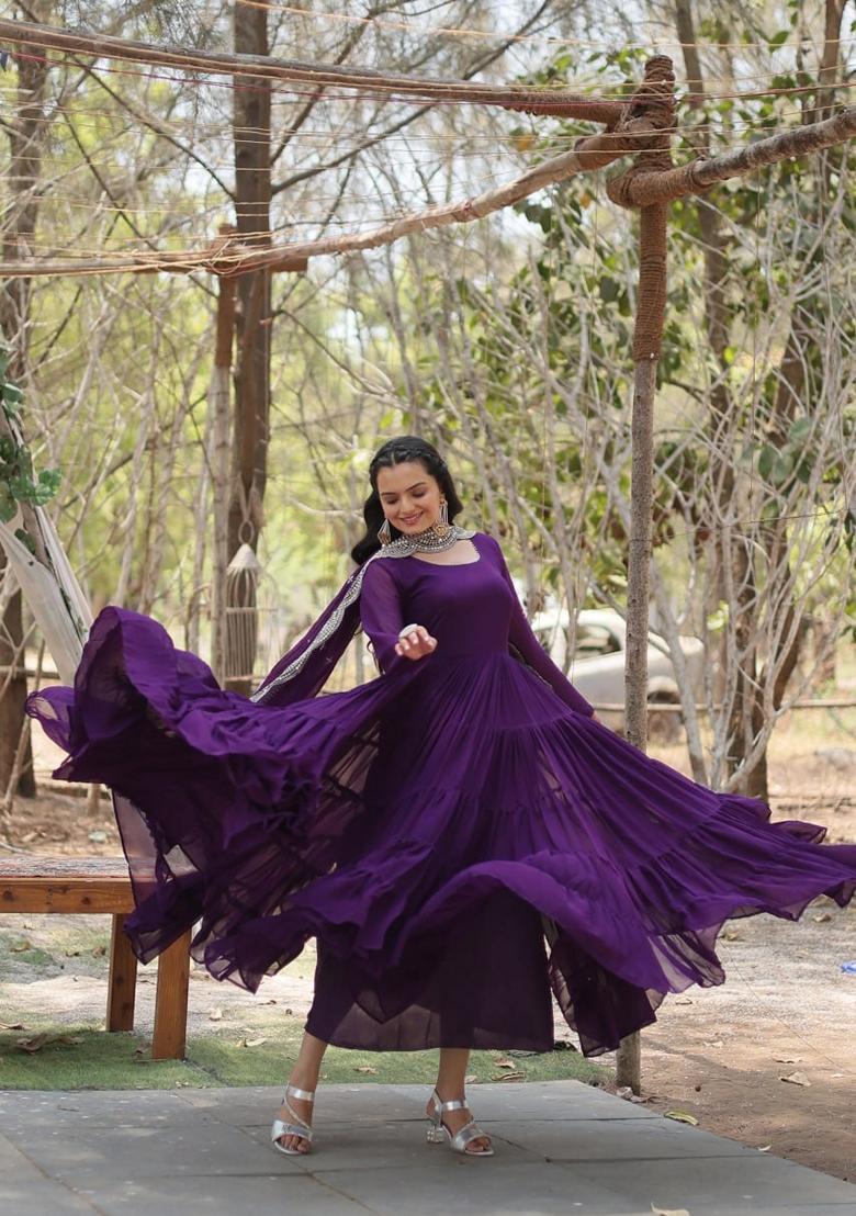 Purple Sequin Embroidered Faux Blooming Georgette Anarkali Set