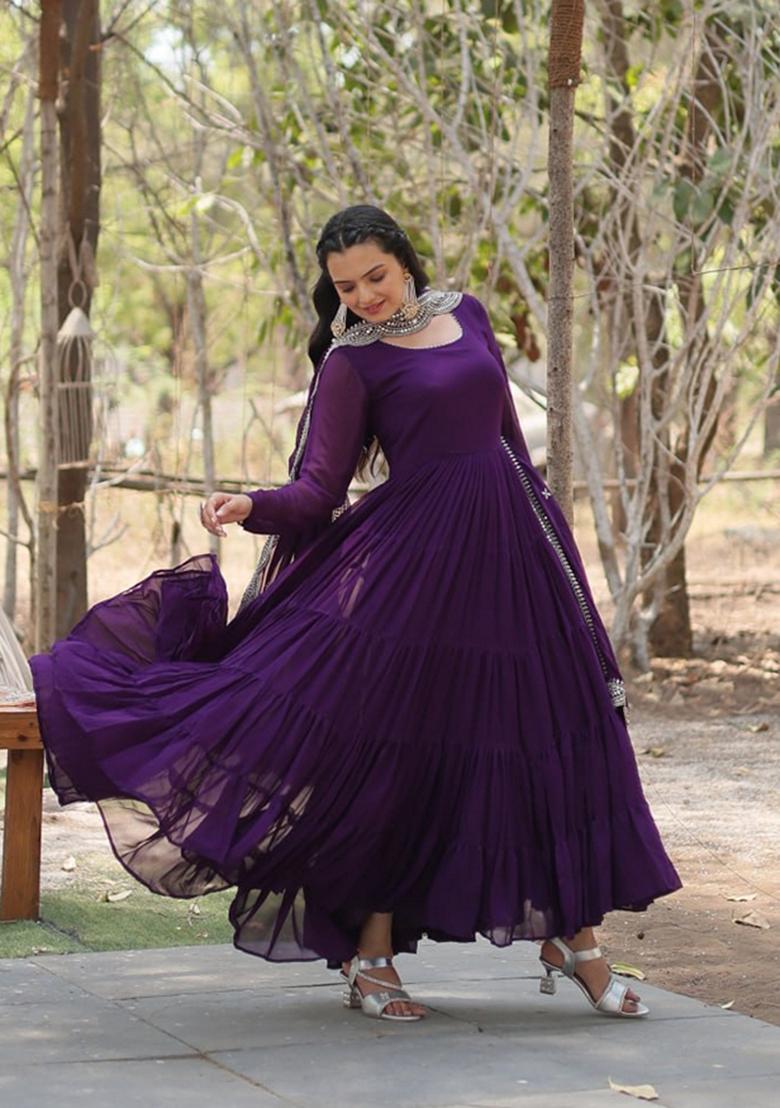 Purple Sequin Embroidered Faux Blooming Georgette Anarkali Set