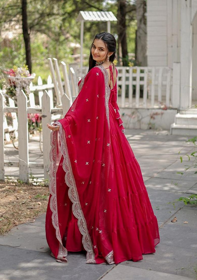 Rani Pink Sequin Embroidered Faux Blooming Georgette Anarkali Set