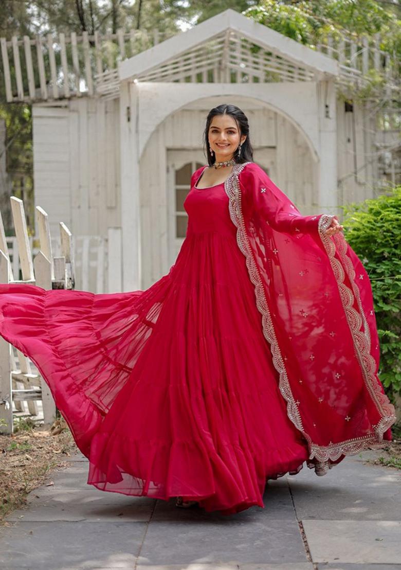 Rani Pink Sequin Embroidered Faux Blooming Georgette Anarkali Set