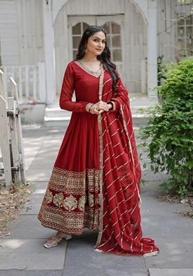 Maroon Sequin Embroidered Faux Blooming Georgette Anarkali Set
