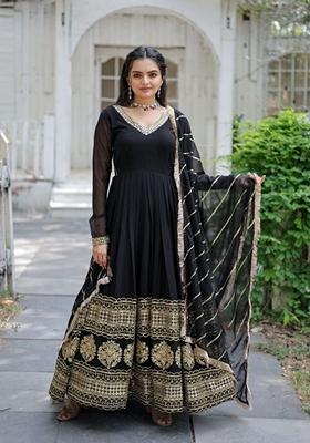 Black Sequin Embroidered Faux Blooming Georgette Anarkali Set