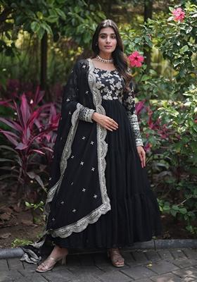Black Sequin Embroidered Faux Blooming Georgette Anarkali Set