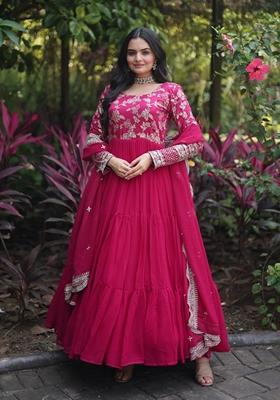 Pink Sequin Embroidered Faux Blooming Georgette Anarkali Set