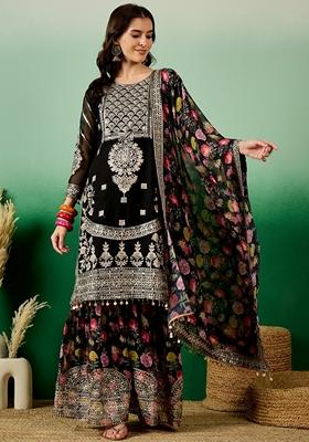 Black Sequin Zari Embroidered Georgette Palazzo Set
