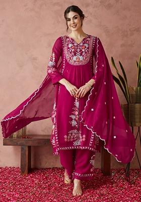 Rani Pink Thread Embroidered Faux Georgette Palazzo Set