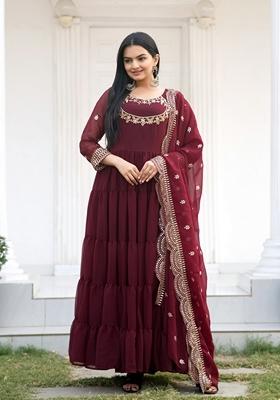Maroon Sequin Thread Embroidered Georgette Anarkali Set