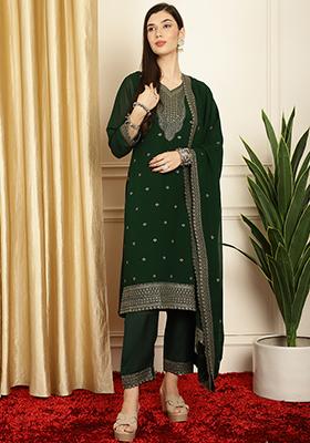 Green Sequin Resham Embroidered Georgette Kurta Set
