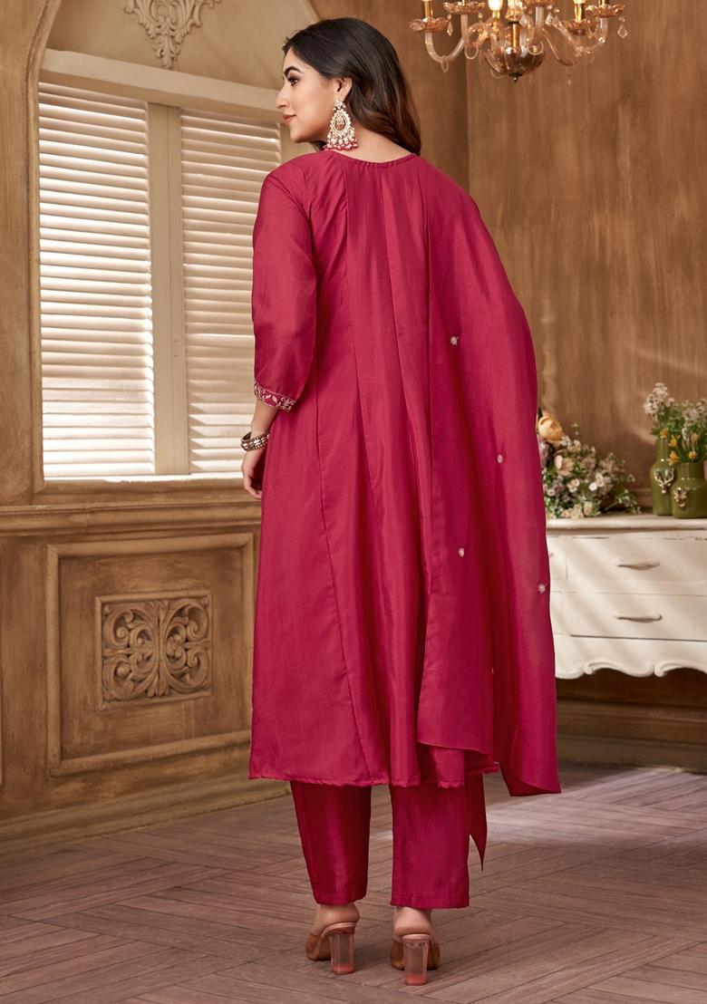Pink Sequin Zari Embroidered Roman Silk Kurta Set