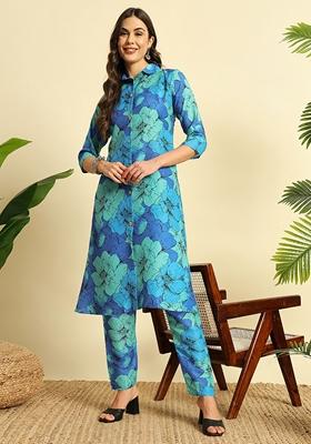 Blue Digital Print Cotton
Kurta Set