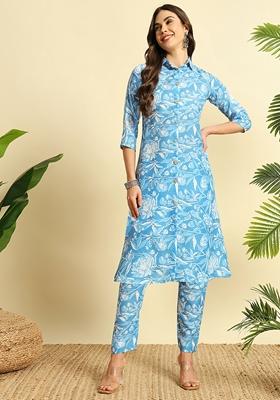 Sky Blue Digital Print Cotton
Kurta Set