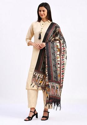 Cream Printed CottonKurta Set