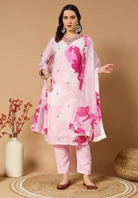 Pink Digital Print Embroidered Muslin
Kurta Set