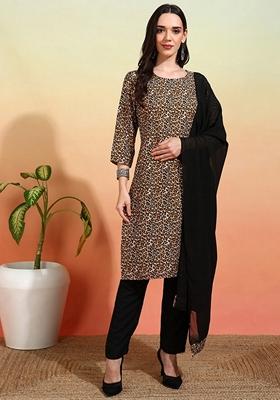 Black And White Printed Crepe Kurta Set