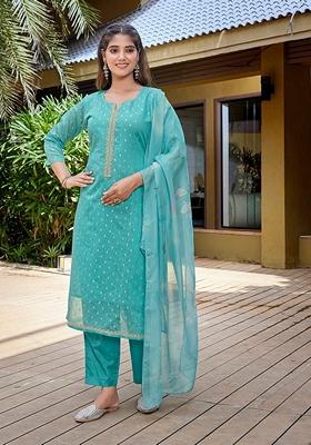 Mehendi Green Woven Chanderi Kurta Set