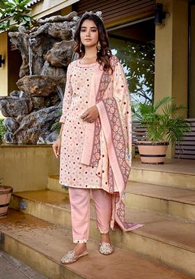 Baby Pink Printed Cotton Blend Kurta Set