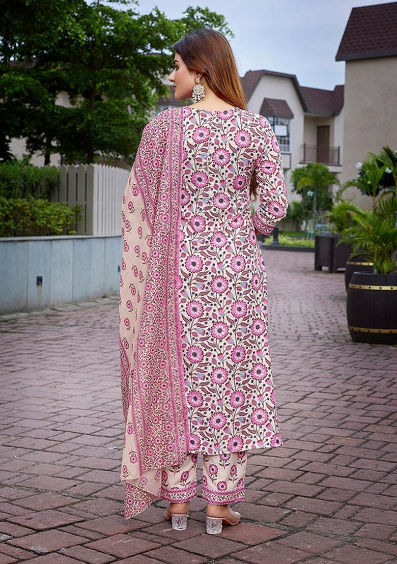 Pink Printed Viscose Kurta Set
