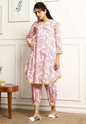 Pink Printed Cotton Blend Kurta Set