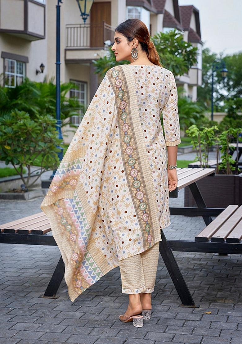 Yellow Printed Cotton Blend Kurta Set