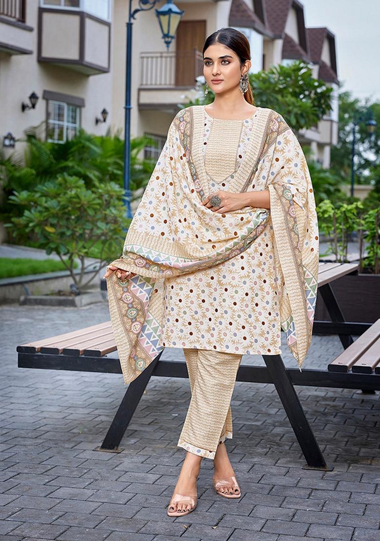 Yellow Printed Cotton Blend Kurta Set