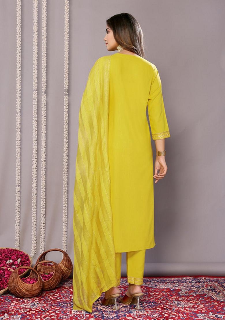Yellow Printed Cotton Blend Kurta Set