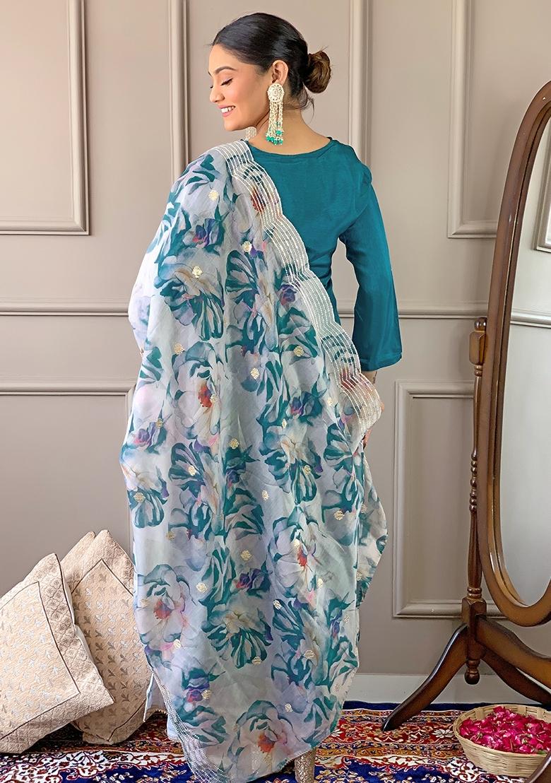 Rama Blue Embroidered Viscose Kurta Set