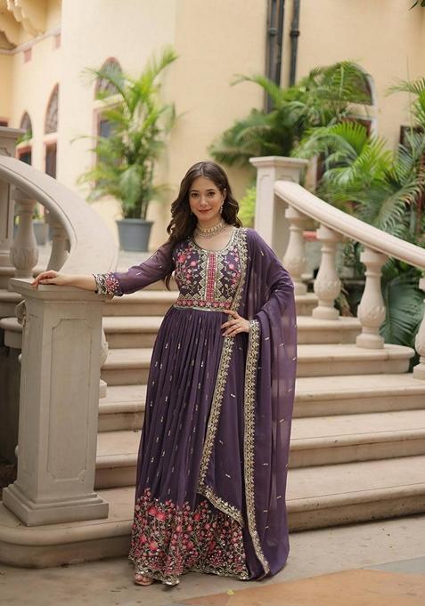 Light Purple Sequin Embroidered Faux Georgette Sharara Set