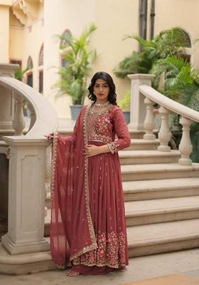 Peach Sequin Embroidered Faux Georgette Sharara Set