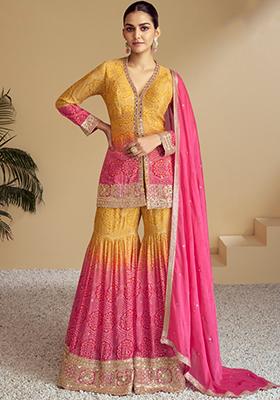 Pink Bandhani Digital Print Chinon Sharara Set