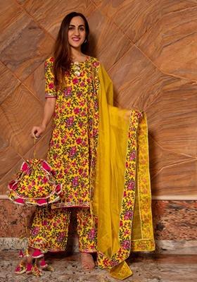 Mustard Digital Print Rayon Kurta Set