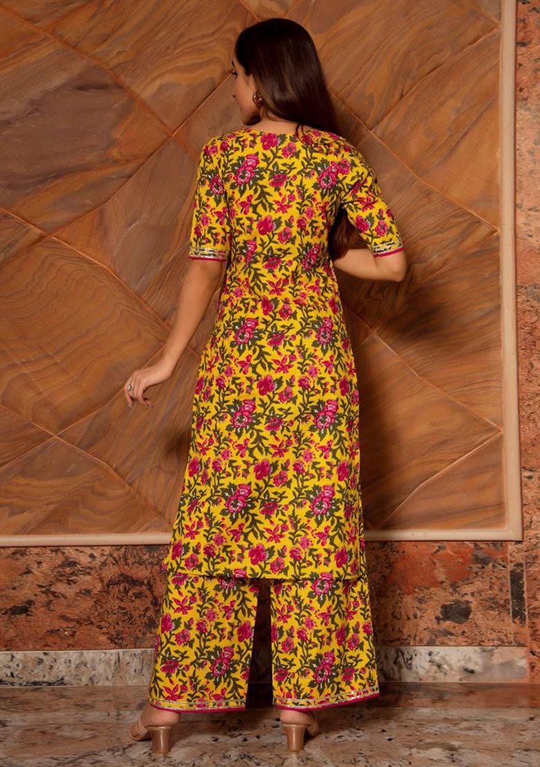 Mustard Digital Print Rayon Kurta Set
