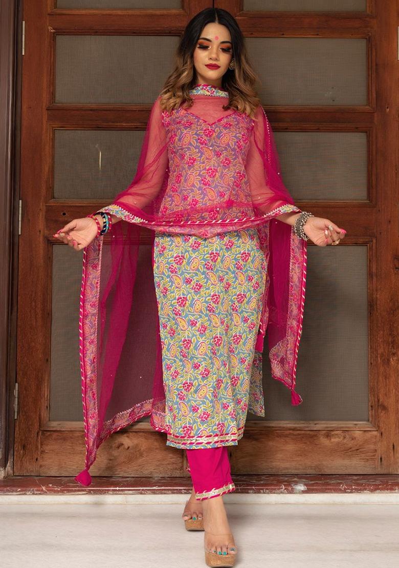 Pink Digital Print Rayon Kurta Set