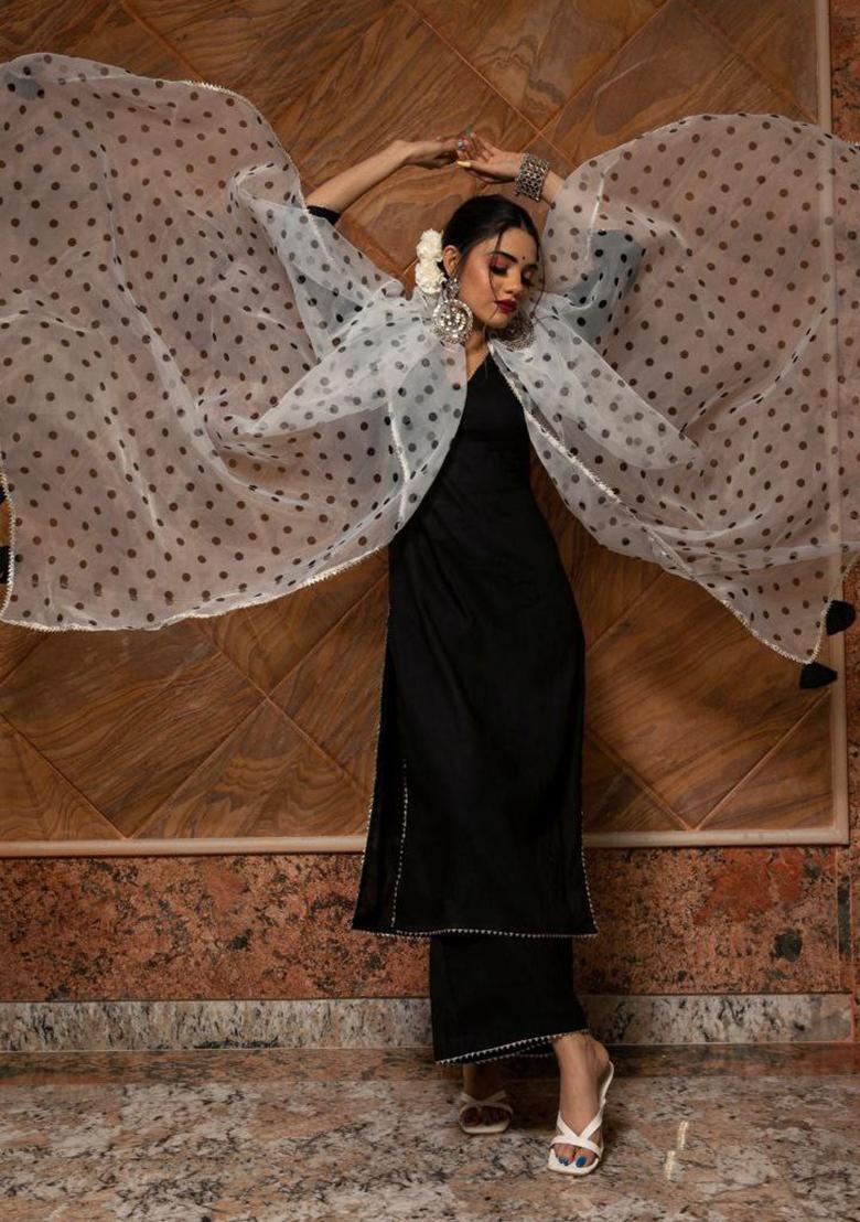 Black Digital Print Rayon Kurta Set